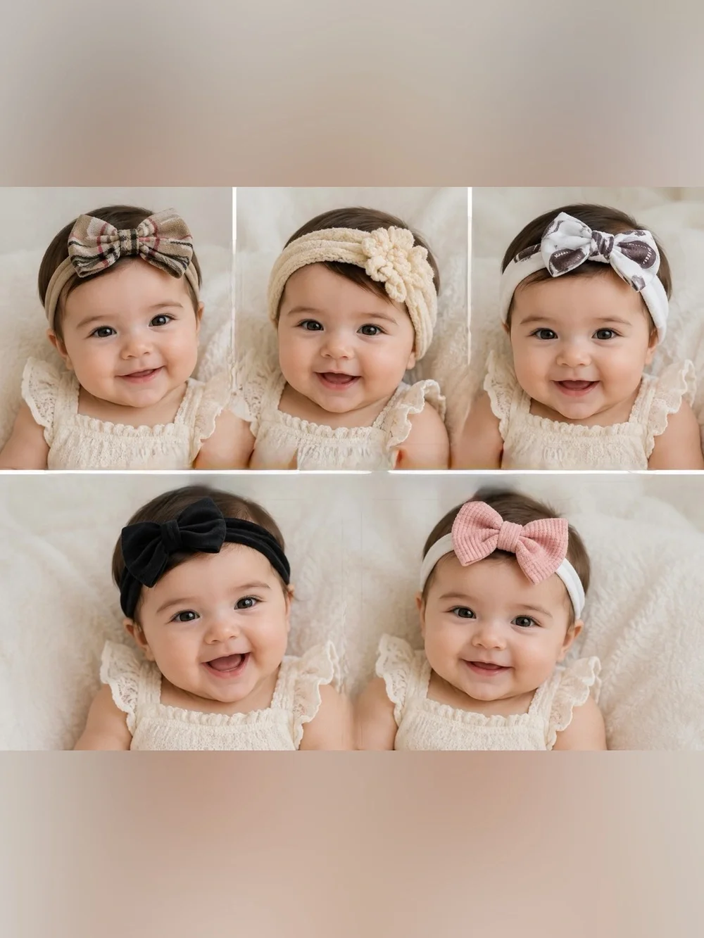 Baby Girl Headband Bundle – Neutral Bows, Soft Stretch, Infant/Toddler
